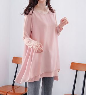 RANAN（ラナン）の「異素材切替フレアーチュニック（チュニック）」｜ピンク