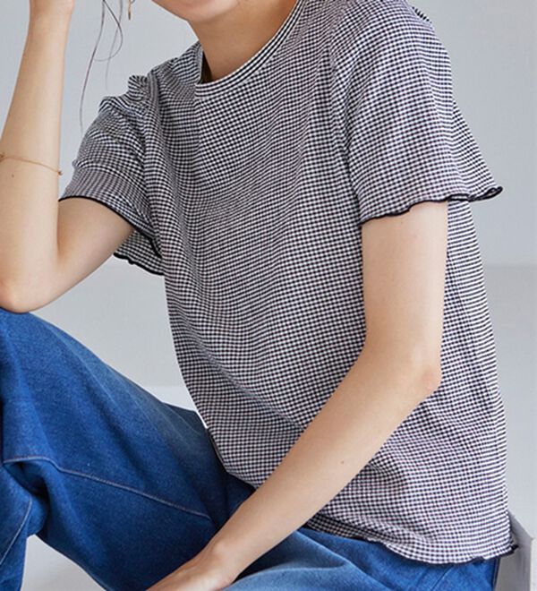 RANAN（ラナン）の「ギンガムチェック楊柳Ｔブラウス（カットソー）」｜詳細画像