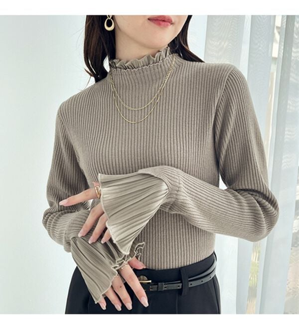 GeeRA（ジーラ）の「プリーツ付ハイネックリブニットトップス（ニット・セーター）」｜詳細画像