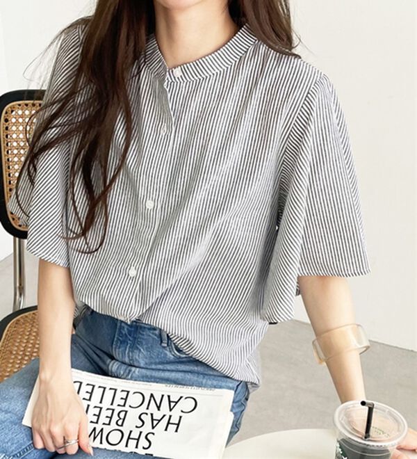 GeeRA（ジーラ）の「フレアー袖バンドカラーブラウス（ブラウス）」｜詳細画像