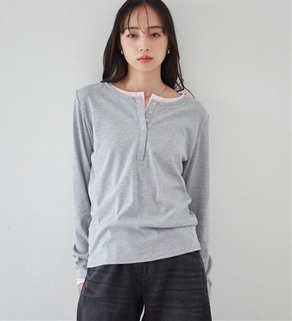 RANAN（ラナン）の「レイヤードヘンリーネックリブTシャツ（カットソー）」｜詳細画像