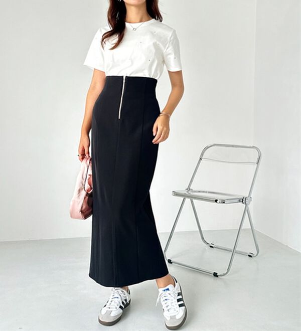 GeeRA（ジーラ）の「ＯＮ／ＯＦＦ使える！フロントファスナースカート（ロングスカート）」｜詳細画像