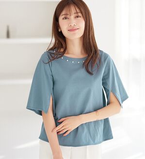 alotta（アロッタ）の「【接触冷感】綿１００％パール調デザインＴシャツ　さらひやりコットン（Tシャツ）」｜ブルー