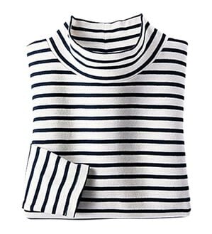 BELLUNA（ベルーナ）の「吸湿発熱ハイネックプルオーバー（カットソー）」｜オフ白&times;ネイビー