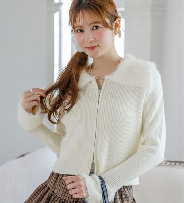alotta（アロッタ）の「【Corie】シャギーデザインＷジップニットカーデ（ニットカーディガン）」｜詳細画像