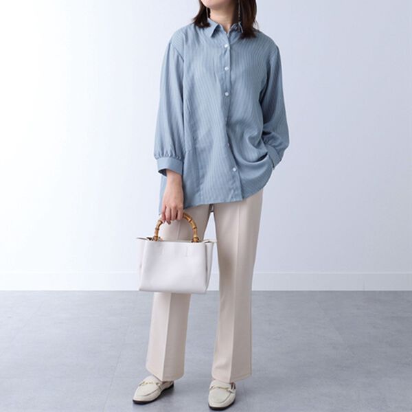 BELLUNA（ベルーナ）の「ストライプ切替デザインシャツチュニック（チュニック）」｜詳細画像