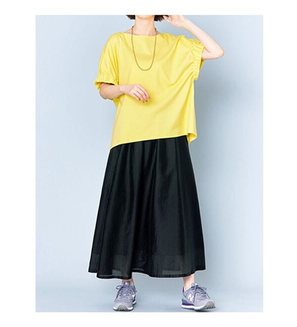 VINNO（ヴィノ）の「超長綿１００％袖口ギャザートップス（カットソー）」｜詳細画像