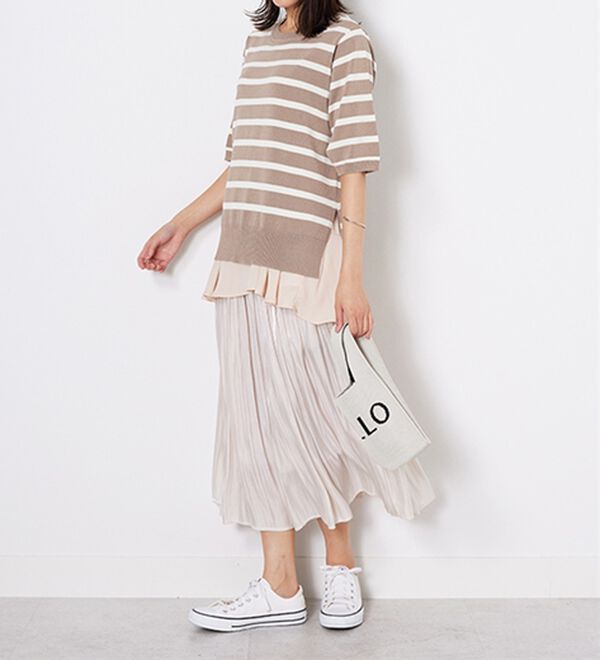 BELLUNA（ベルーナ）の「【2点セット】バックスリットボーダーニットアンサンブル（ニット・セーター）」｜詳細画像