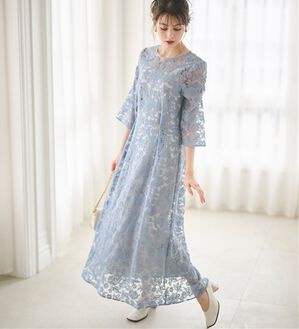 RANAN（ラナン）の「バックリボンデザインレースワンピース（その他ワンピース）」｜ブルーグレー