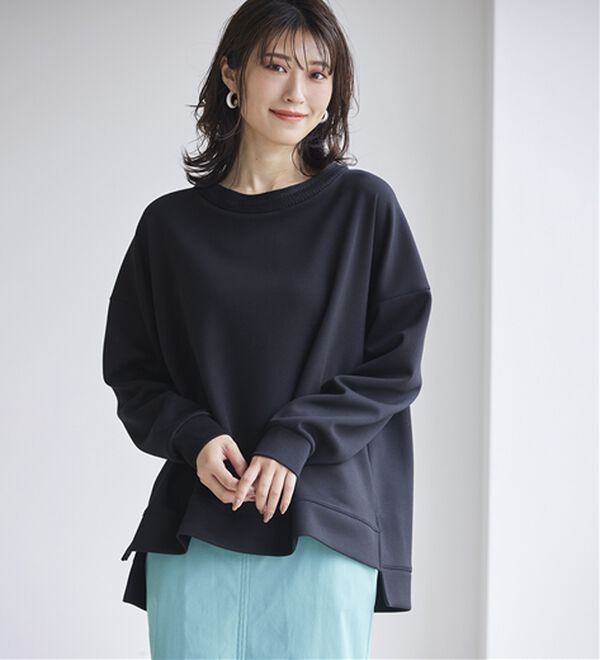 RANAN（ラナン）の「＜ＨＳ＞編立衿ポイントきれいめスウェット（カットソー）」｜ブラック