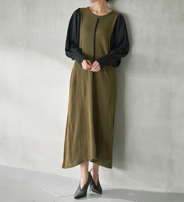 RANAN（ラナン）の「ボリューム袖アウトシームニットワンピース（ニットワンピース）」｜詳細画像