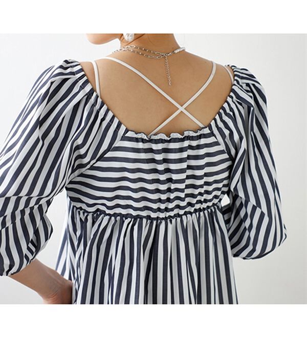 GeeRA（ジーラ）の「スクエアネックストライプ切替ブラウス（ブラウス）」｜詳細画像