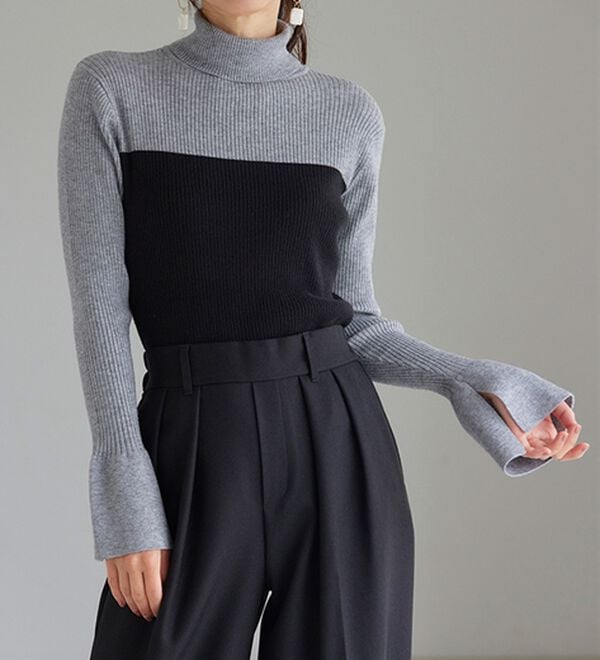 RANAN（ラナン）の「＜ムースタッチ＞洗える！バイカラータートルリブニット（ニット・セーター）」｜詳細画像