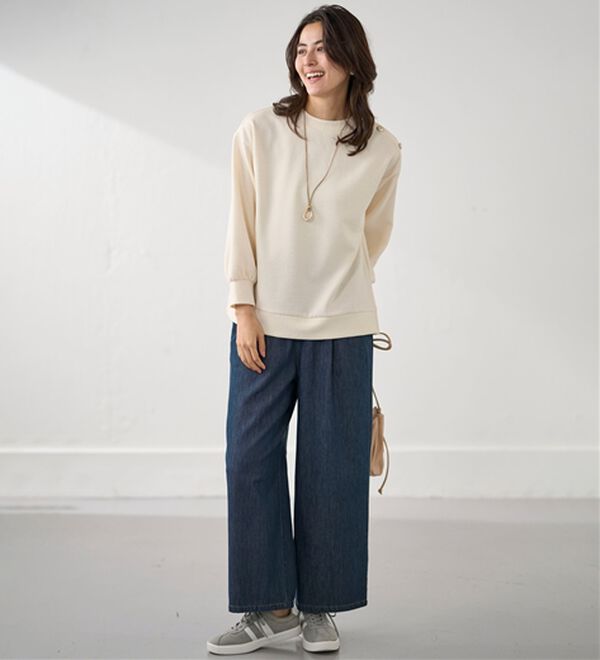 BELLUNA（ベルーナ）の「やわらかデニム素材ボタン使いワイドパンツ（ワイドパンツ・ガウチョ）」｜詳細画像