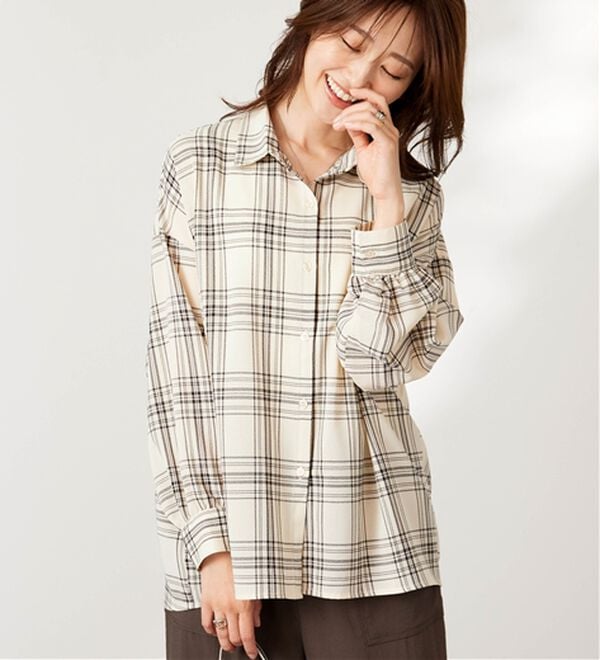 BELLUNA（ベルーナ）の「シアージョーゼット素材チェック柄シャツ（シャツ）」｜詳細画像