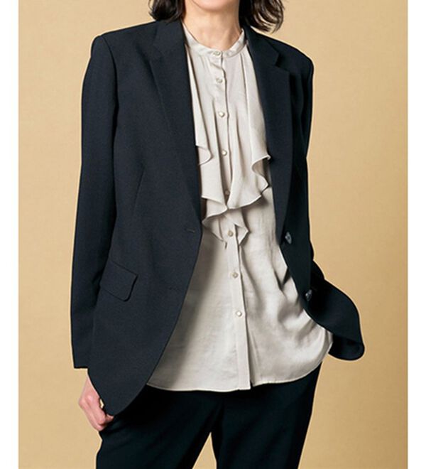 VINNO（ヴィノ）の「＜日本製＞サテンフリル衿ブラウス（ブラウス）」｜詳細画像