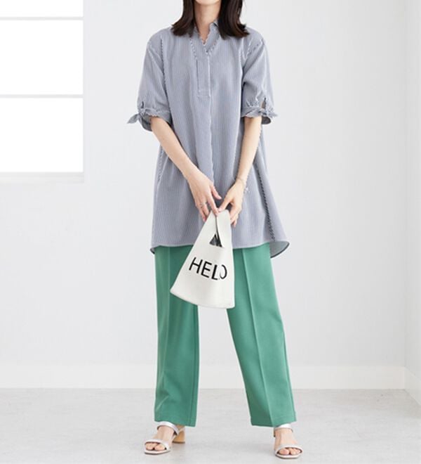 BELLUNA（ベルーナ）の「【接触冷感】麻調素材袖リボン使いシャツチュニック（チュニック）」｜詳細画像