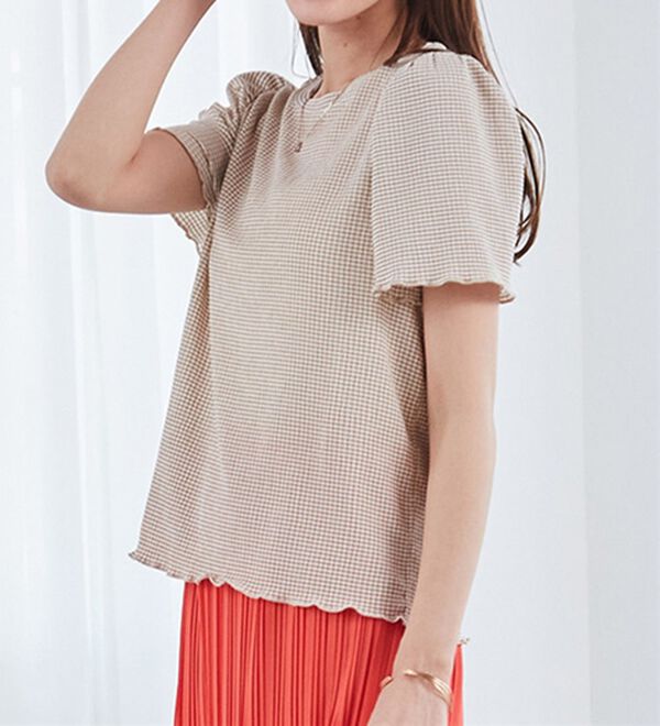 RANAN（ラナン）の「ギンガムチェック楊柳Ｔブラウス（カットソー）」｜詳細画像