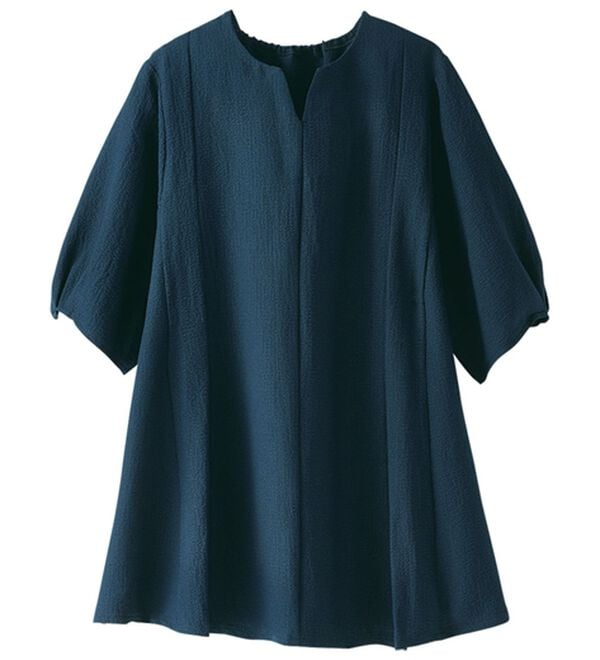 BELLUNA（ベルーナ）の「スッキリ見せ！ポコポコ素材プルオーバー（ブラウス）」｜ネイビー