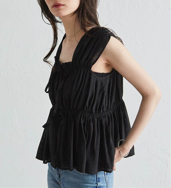 RANAN（ラナン）の「フロントリボンギャザーノースリブラウス（ブラウス）」｜詳細画像