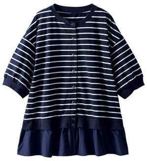 BELLUNA（ベルーナ）の「異素材切替ボタン使いカーディガン（その他カーディガン）」｜ネイビーボーダー