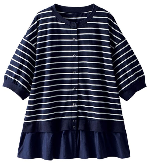 BELLUNA（ベルーナ）の「異素材切替ボタン使いカーディガン（その他カーディガン）」｜ネイビーボーダー