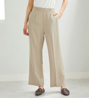 BELLUNA（ベルーナ）の「麻調ストレッチ素材美脚フレアーパンツ（フルレングスパンツ）」｜グレージュ