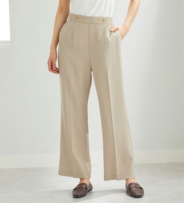 BELLUNA（ベルーナ）の「麻調ストレッチ素材美脚フレアーパンツ（フルレングスパンツ）」｜グレージュ