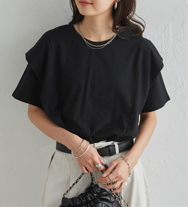 RANAN（ラナン）の「【ひんやり】華奢見えラッフルショルダーTシャツ（カットソー）」｜詳細画像