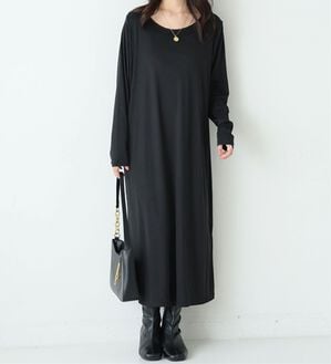 A HAPPY MARILYN（アハッピーマリリン）の「【大きいサイズ】【Ｌ～８Ｌ】スッキリ着痩せワンピース【エブリデイＲｉｂ】（カットソーワンピース）」｜ブラック