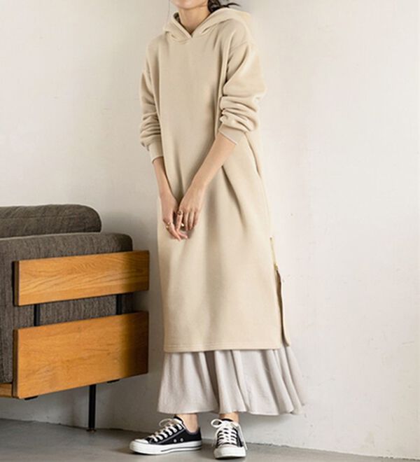 GeeRA（ジーラ）の「裏起毛裾ファスナーパーカーワンピース（カットソーワンピース）」｜詳細画像