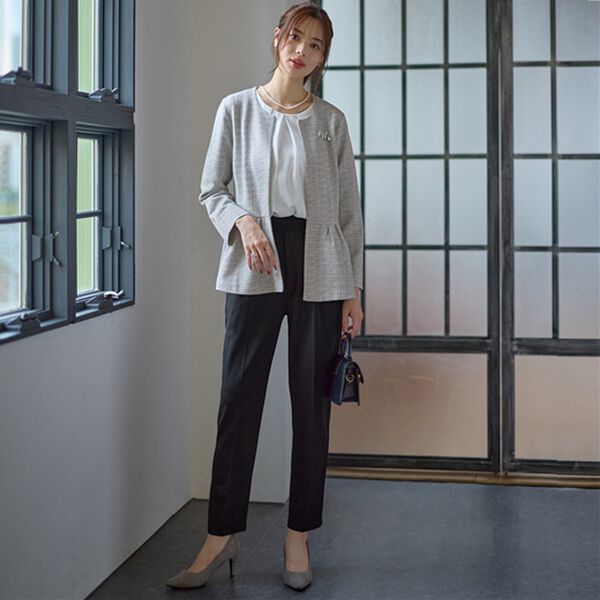 GeeRA（ジーラ）の「【２点セット】ニットツイードペプラムジャケットセットアップスーツ（パンツスーツ）」｜詳細画像