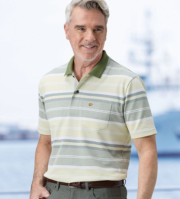 「＜ゴールデンベア＞マルチボーダーポロシャツ（メンズポロシャツ）」｜詳細画像