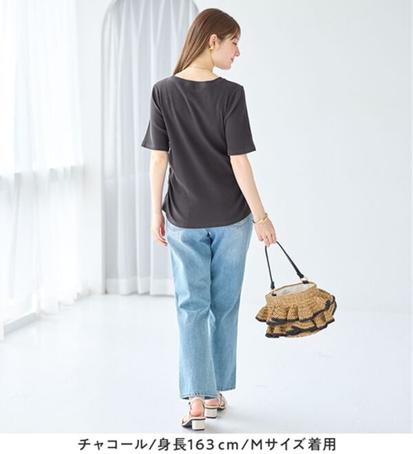 alotta（アロッタ）の「【接触冷感】細見えギャザーデザイン美くびれリブトップス（カットソー）」｜詳細画像