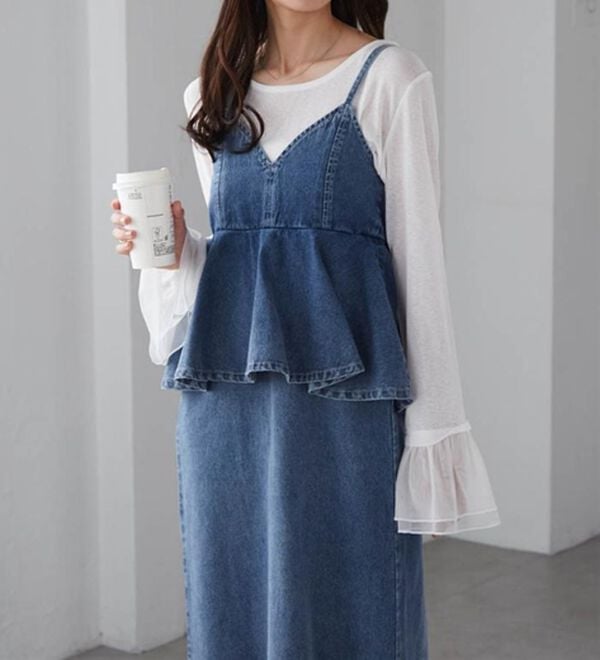 RANAN（ラナン）の「デニムペプラムキャミワンピース（ロングワンピース）」｜詳細画像