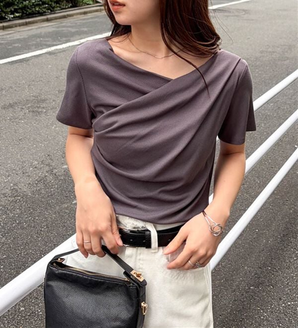 RANAN（ラナン）の「【ひんやり/UV対策】上品ドレープリブTシャツ（カットソー）」｜詳細画像