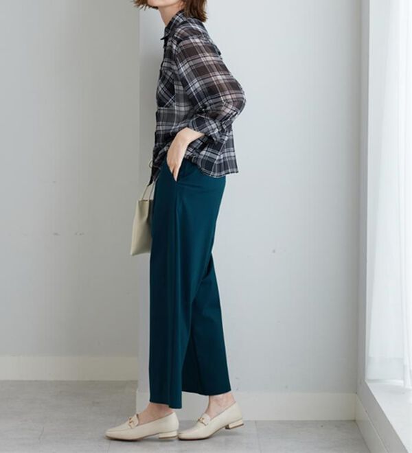 BELLUNA（ベルーナ）の「シフォン楊柳チェック柄プリントシャツ（シャツ）」｜詳細画像
