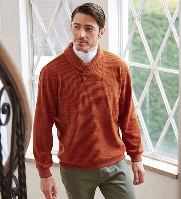 「＜コムルヴァン・オム＞柔らか素材の首元暖か衿トレーナー（メンズトレーナー）」｜詳細画像