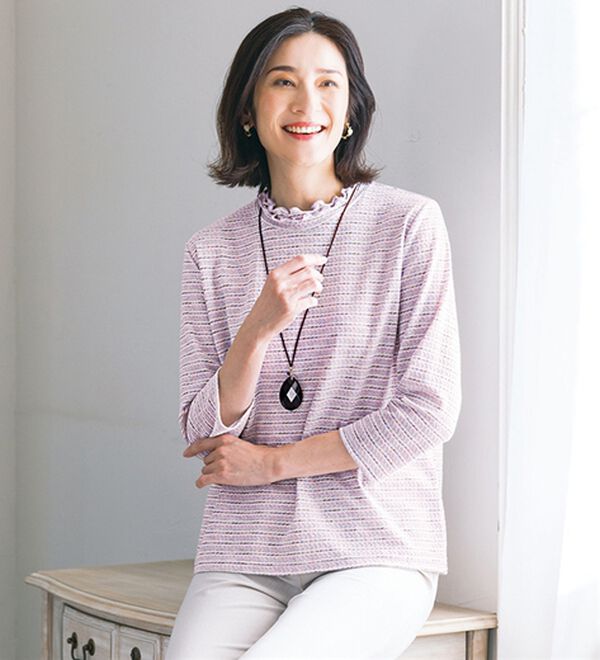 ルフラン（ルフラン）の「【３色組】日本製かすりジャカード涼やかプルオーバー（カットソー）」｜詳細画像