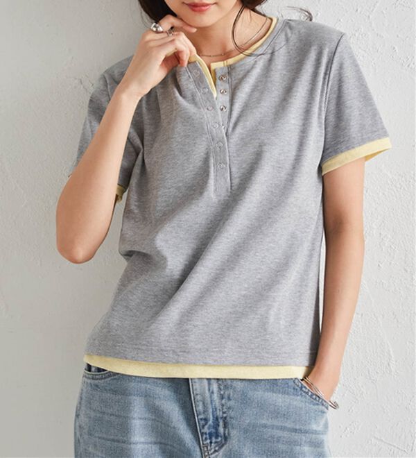 RANAN（ラナン）の「レイヤード風ヘンリーネックTシャツ（カットソー）」｜詳細画像