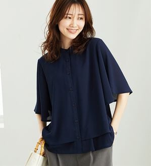 BELLUNA（ベルーナ）の「ふわり涼やか！楊柳シフォンフレアー袖ブラウス（ブラウス）」｜ネイビー