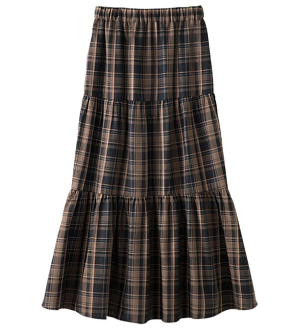 BELLUNA（ベルーナ）の「綿１００％チェック柄ティアードスカート（ロングスカート）」｜詳細画像