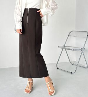 GeeRA（ジーラ）の「ＯＮ／ＯＦＦ使える！フロントファスナースカート（ロングスカート）」｜チャコール