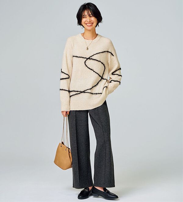 BELLUNA（ベルーナ）の「線描きジャカードニットプルオーバー（ニット・セーター）」｜詳細画像