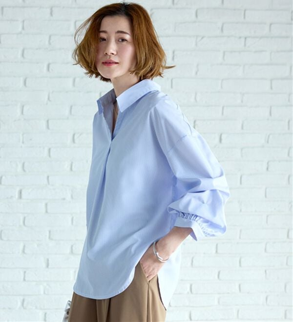 BELLUNA（ベルーナ）の「袖タックデザインスキッパーシャツ（シャツ）」｜詳細画像