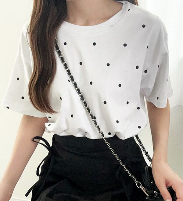 GeeRA（ジーラ）の「綿１００％ドット刺しゅうシルケットＴシャツ（Tシャツ）」｜詳細画像