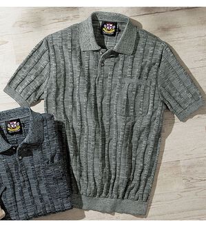 「＜ヘリンボーンクラブ＞日本製和紙入り涼感ニットポロシャツ（メンズポロシャツ）」｜グレー