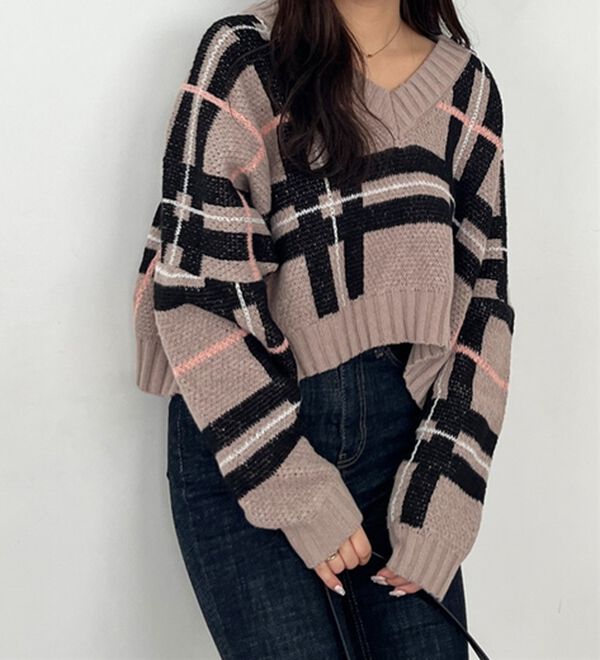 チェック柄ニットプルオーバー - ベルーナ【公式】