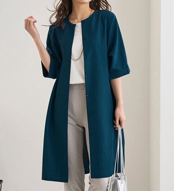 BELLUNA（ベルーナ）の「すっぽり体型カバー！麻調２ｗａｙワンピース（その他ワンピース）」｜ターコイズ