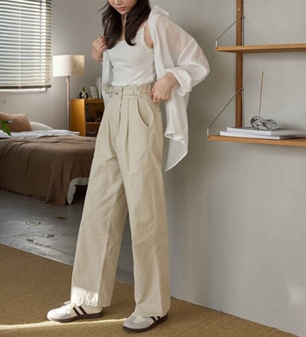 CHAN ME（チャンミ）の「ツーストラップコットンワイドパンツ（ワイドパンツ・ガウチョ）」｜詳細画像